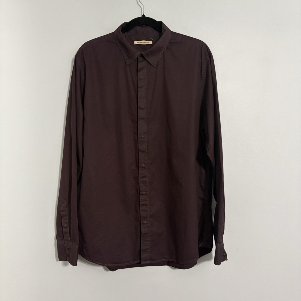 John Varvatos USA Mens XL Floral Jacquard Hidden Snap Button Shirt Burgundy Plum
